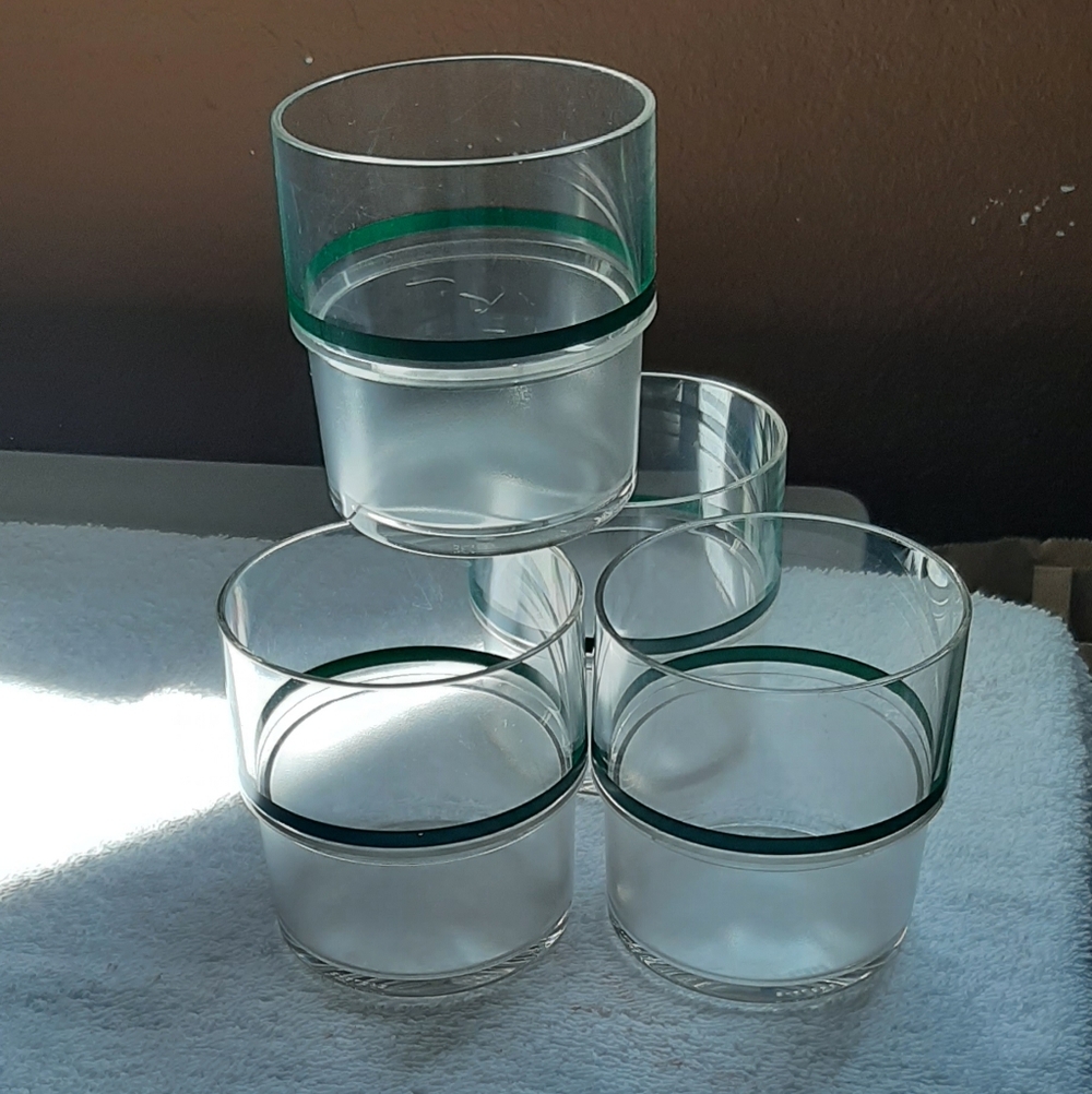 TUPPERWARE Clear Acrylic Cups Green Stripes Stackable NOS